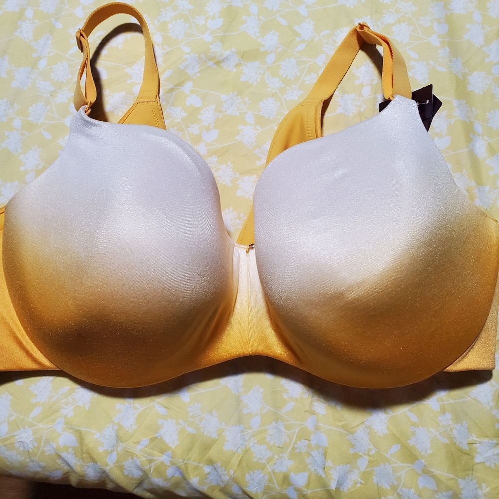 NWT 44DD Cacique Bra in white and yellow/gold.